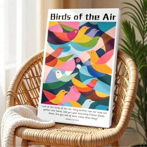 Colorful Birds of the Air Christian Art Print, 12”x18” Wrapped Canvas - Picture 4 of 7